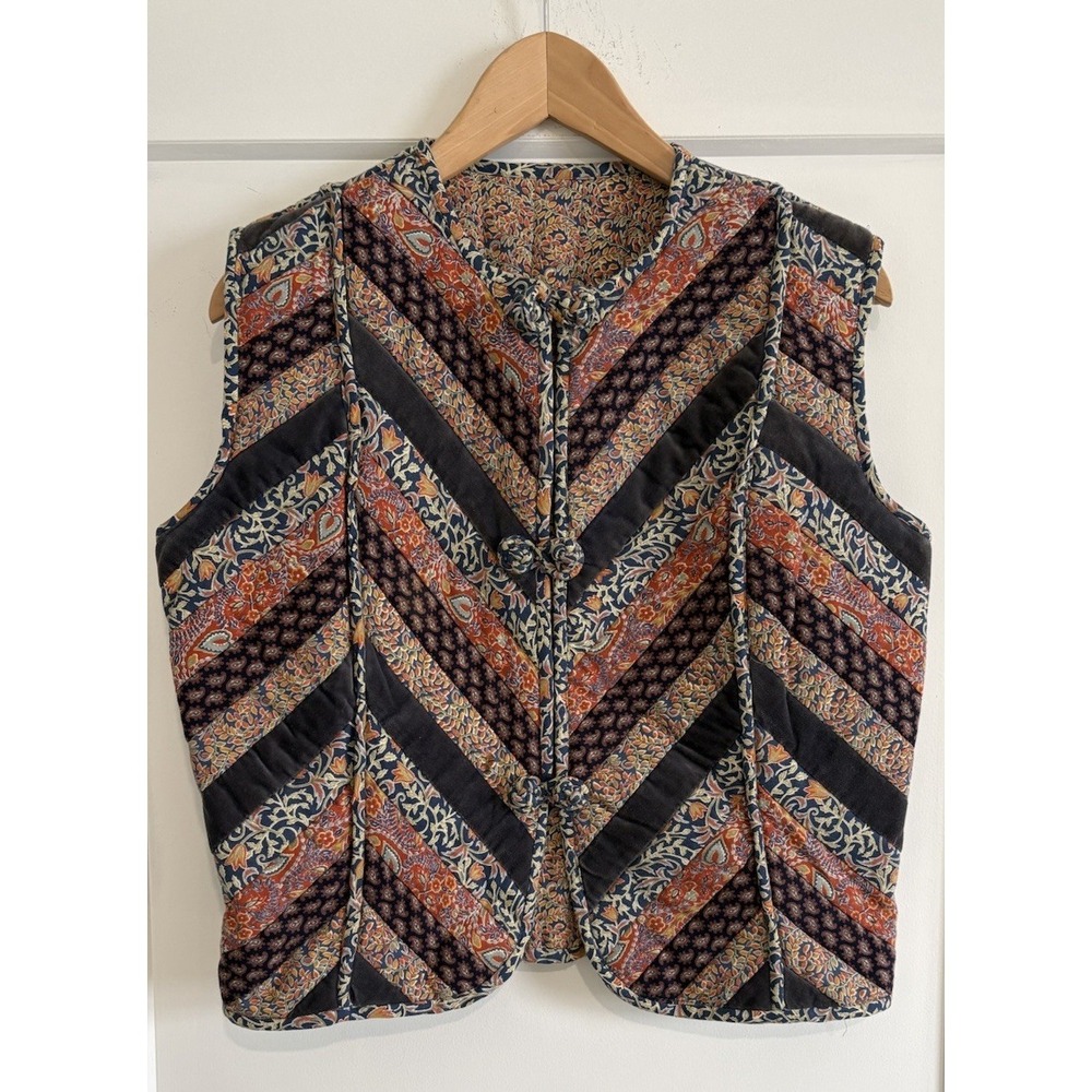 Vintage Quilted Patchwork Boho Vest Artisanal Cotton Kantha M/L 39"Bust Festival